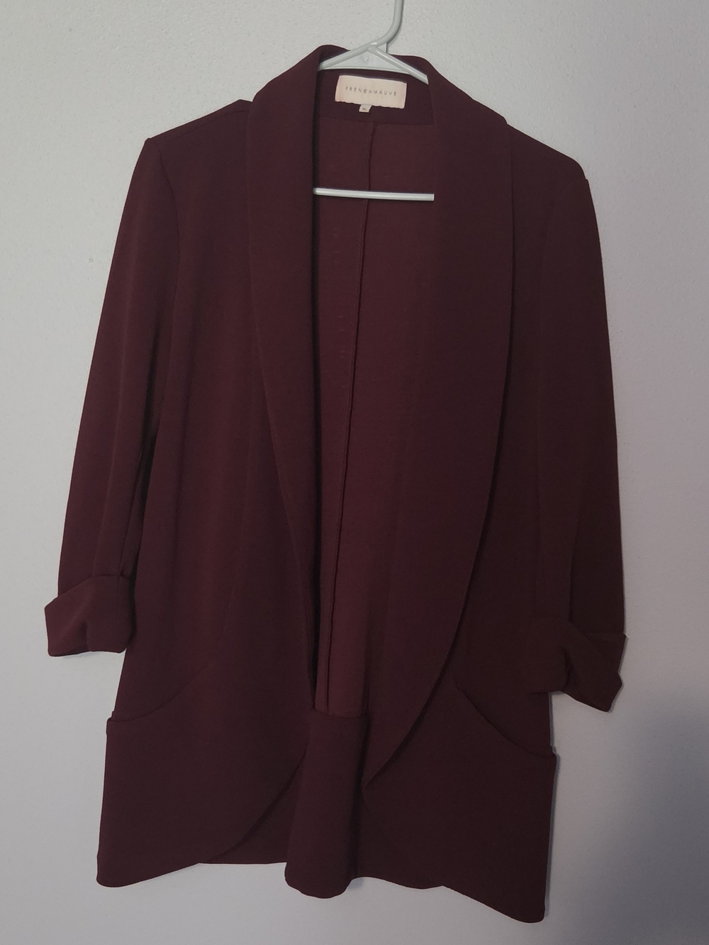 Women's Open-Front Shawl Collar Blazer in Burgundy